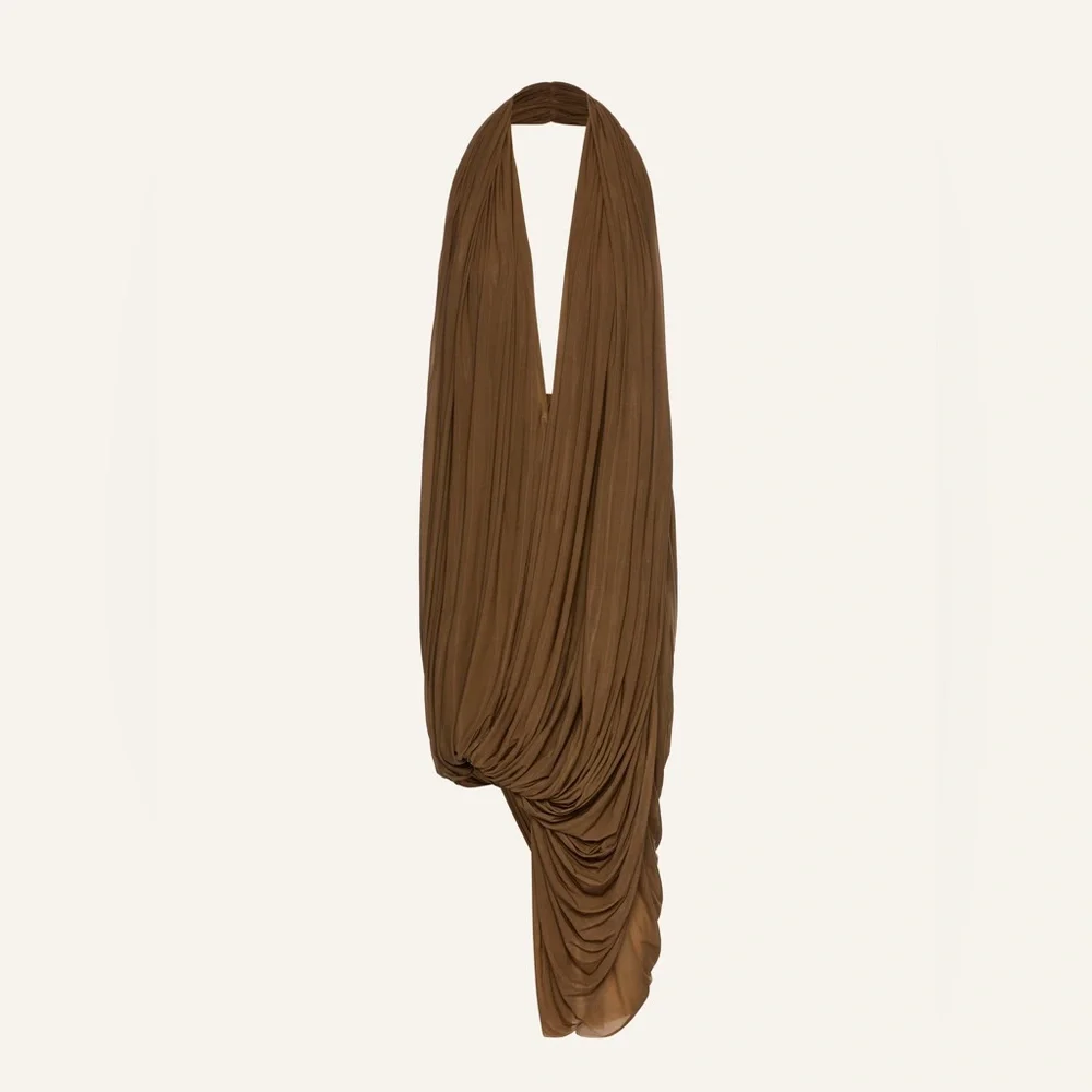 KOIR Stunning draped halter midi evening dress olive brown - Picture 3 of 7